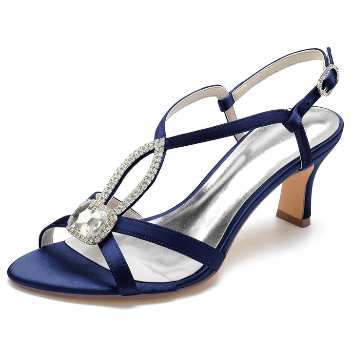 Chaussures de Mariage pour Femmes, Chaussures de Mariée Mi-Hautes à Bout Ouvert et à Lanières Carrées en Strass