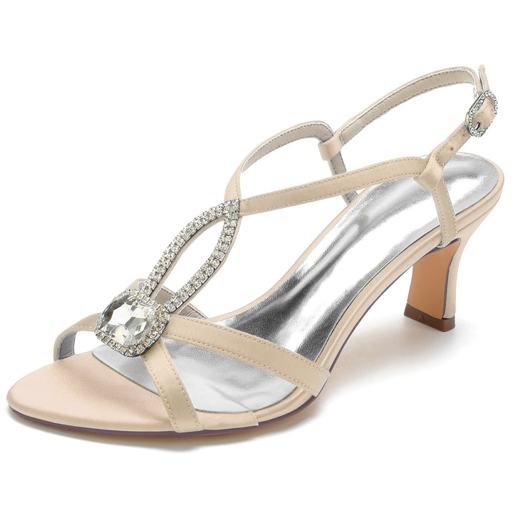 Chaussures de Mariage pour Femmes, Chaussures de Mariée Mi-Hautes à Bout Ouvert et à Lanières Carrées en Strass