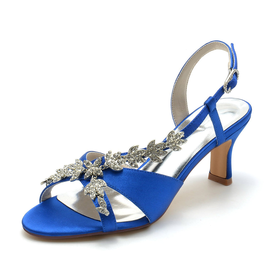 Chaussures de Mariage pour Femmes avec Strass Délicats et Talon Moyen et Boucle à Bout Ouvert