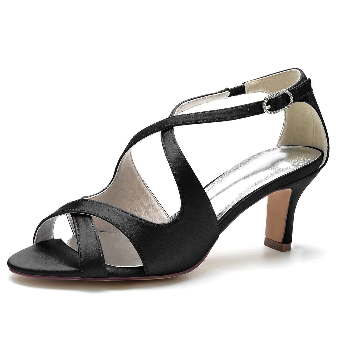 Chaussures de Mariage pour Femmes Peep Toe Bride à la Cheville Croisée Chaussures de Mariée à Talon Moyen