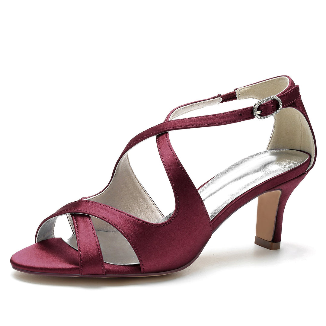 Chaussures de Mariage pour Femmes Peep Toe Bride à la Cheville Croisée Chaussures de Mariée à Talon Moyen