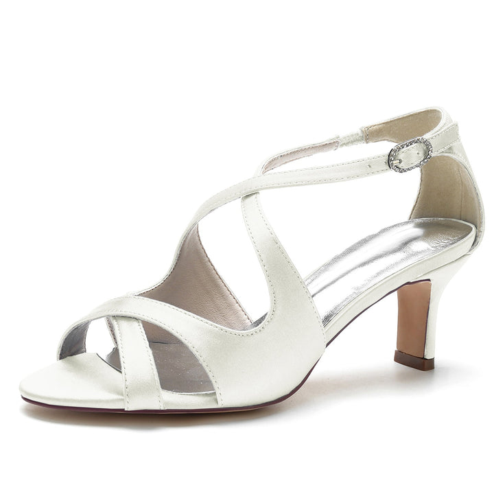 Chaussures de Mariage pour Femmes Peep Toe Bride à la Cheville Croisée Chaussures de Mariée à Talon Moyen
