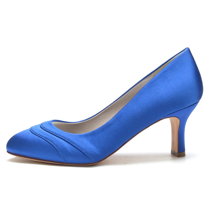 Chaussures de Mariage pour Femmes en Satin de Soie Ondulé à Talon Moyen et Bout Rond