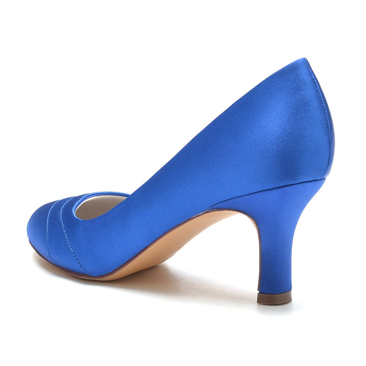 Chaussures de Mariage pour Femmes en Satin de Soie Ondulé à Talon Moyen et Bout Rond