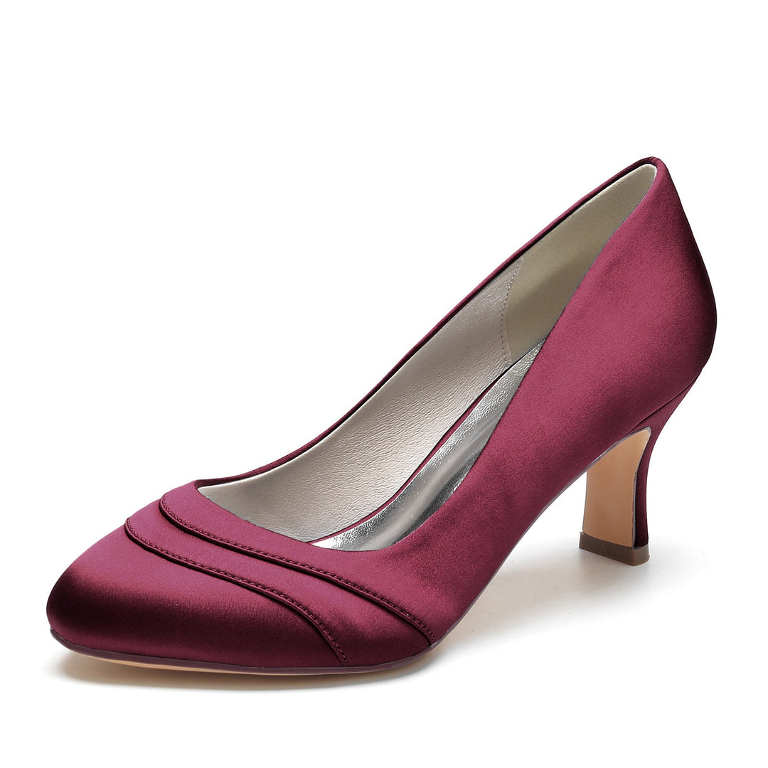Chaussures de Mariage pour Femmes en Satin de Soie Ondulé à Talon Moyen et Bout Rond