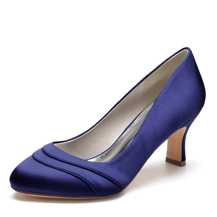 Chaussures de Mariage pour Femmes en Satin de Soie Ondulé à Talon Moyen et Bout Rond