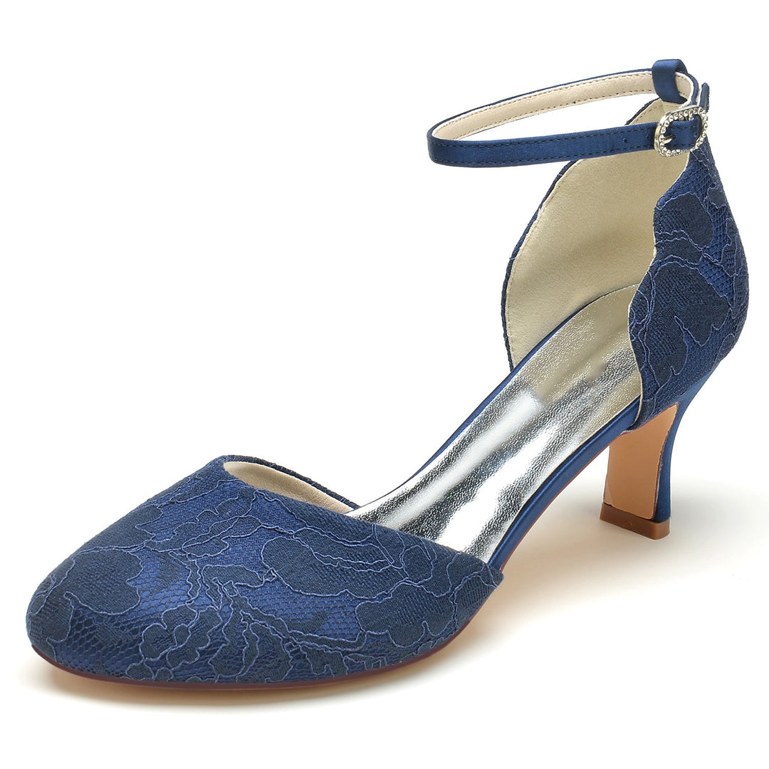 Chaussures de Mariage pour Femmes avec Appliques en Dentelle, Talon Moyen, Bout Fermé, Boucle, Chaussures de Mariée