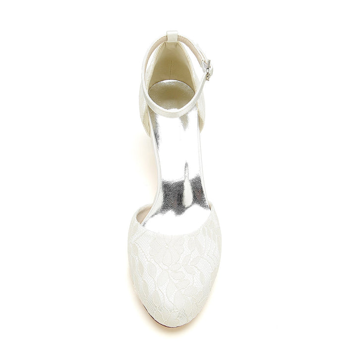 Chaussures de Mariage pour Femmes avec Appliques en Dentelle, Talon Moyen, Bout Fermé, Boucle, Chaussures de Mariée