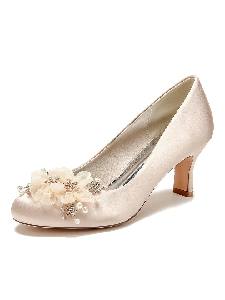 Chaussures de Demoiselle D'Honneur à Talon Moyen et Bout Pointu pour Femmes avec Appliques de Mariage