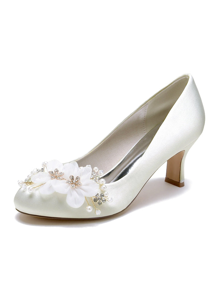 Chaussures de Demoiselle D'Honneur à Talon Moyen et Bout Pointu pour Femmes avec Appliques de Mariage