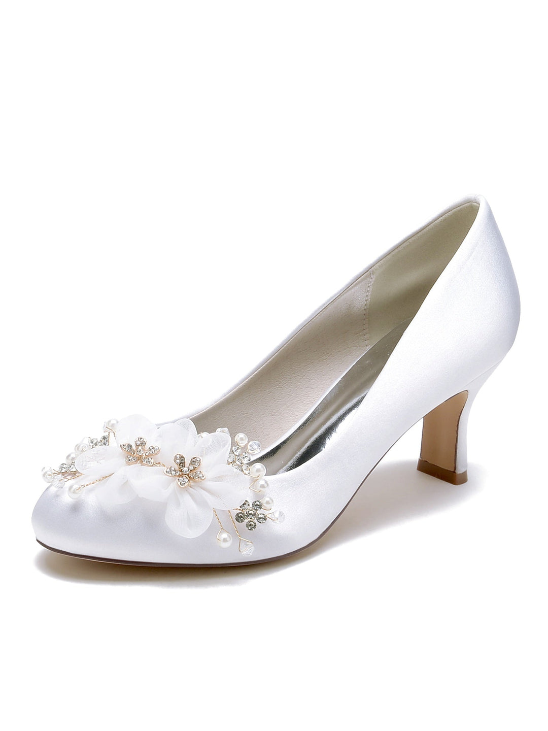 Chaussures de Demoiselle D'Honneur à Talon Moyen et Bout Pointu pour Femmes avec Appliques de Mariage