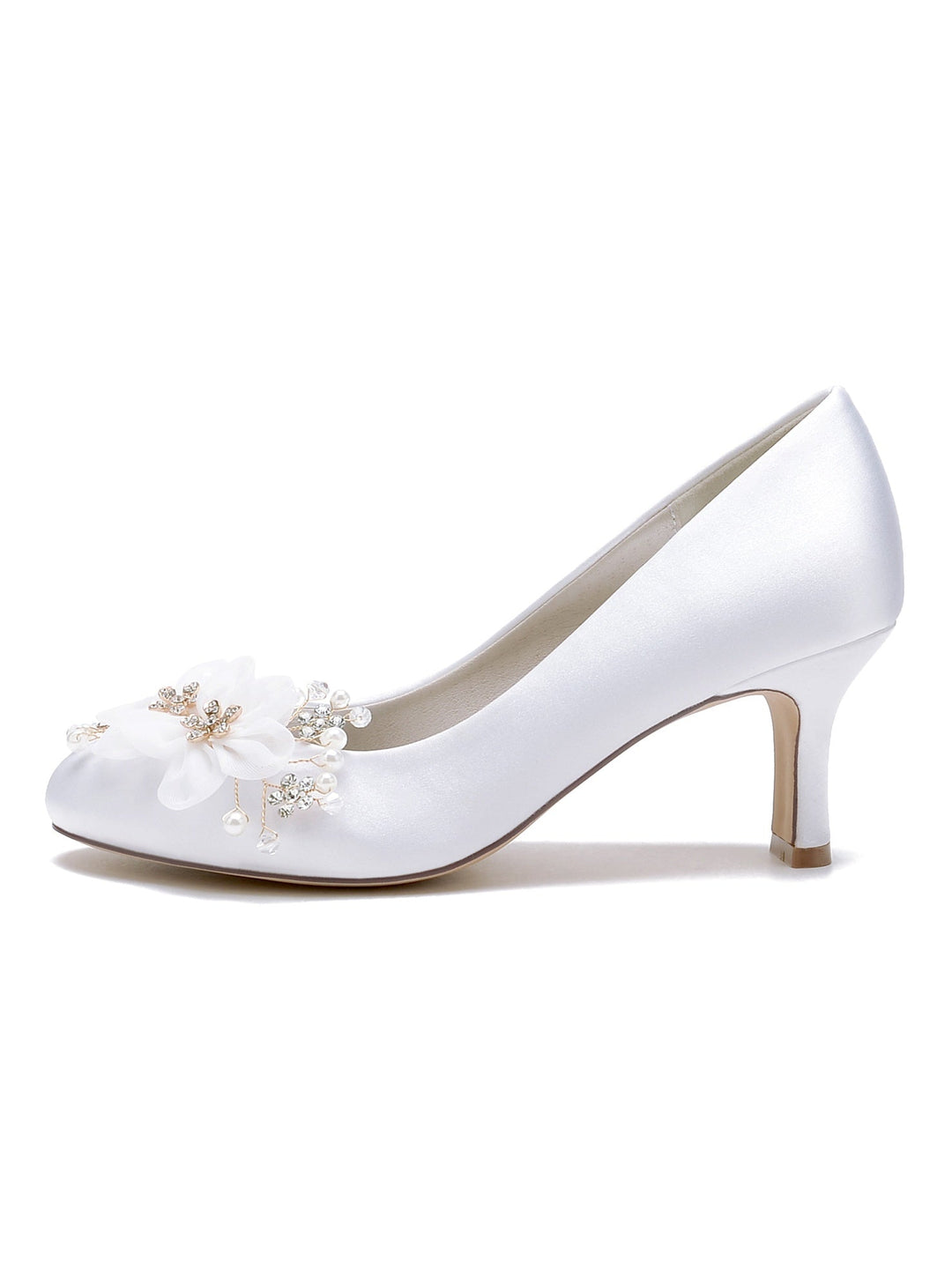 Chaussures de Demoiselle D'Honneur à Talon Moyen et Bout Pointu pour Femmes avec Appliques de Mariage