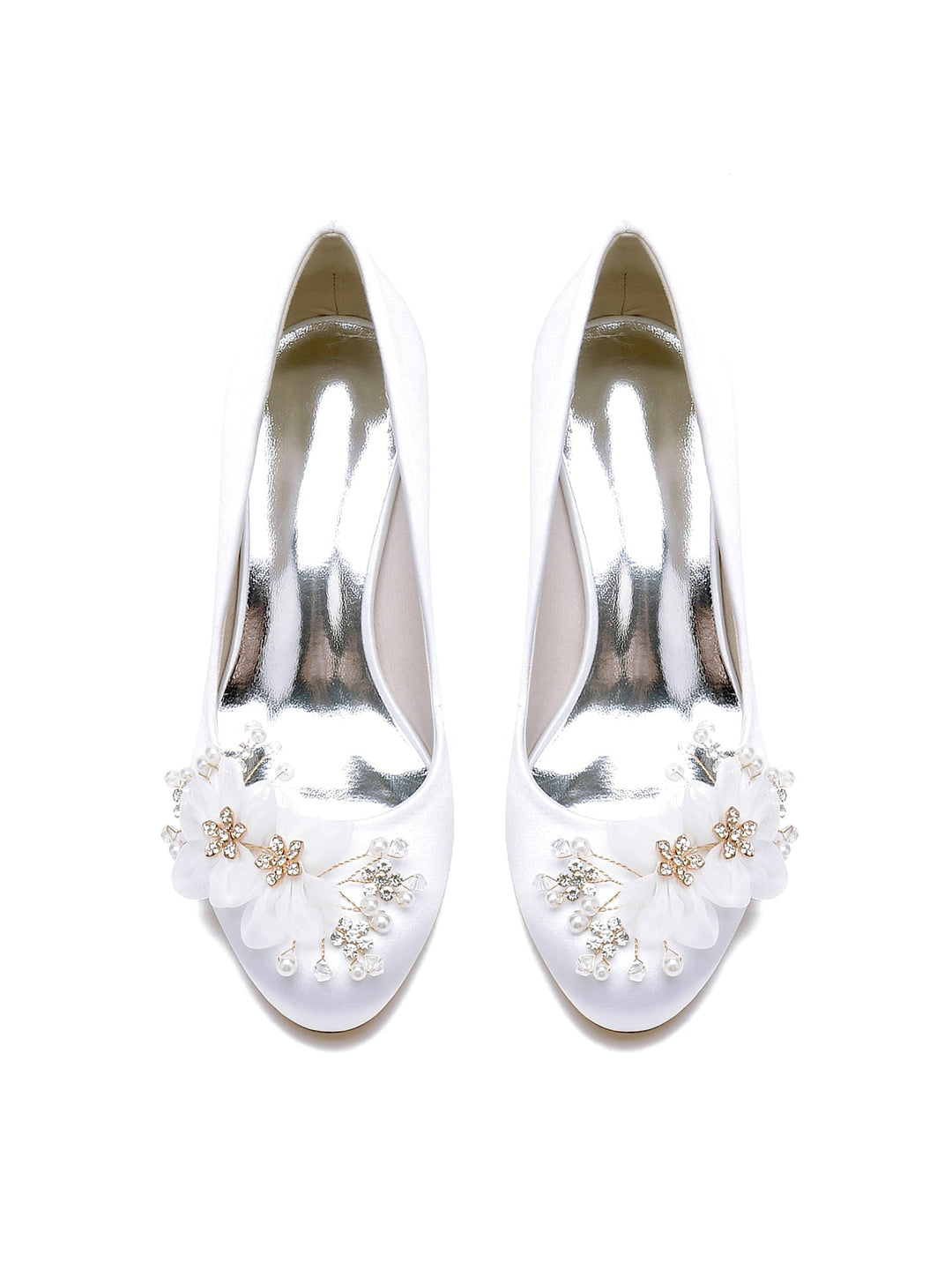 Chaussures de Demoiselle D'Honneur à Talon Moyen et Bout Pointu pour Femmes avec Appliques de Mariage