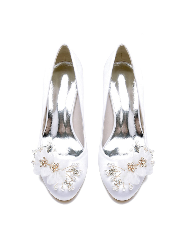 Chaussures de Demoiselle D'Honneur à Talon Moyen et Bout Pointu pour Femmes avec Appliques de Mariage