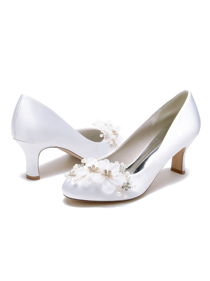 Chaussures de Demoiselle D'Honneur à Talon Moyen et Bout Pointu pour Femmes avec Appliques de Mariage