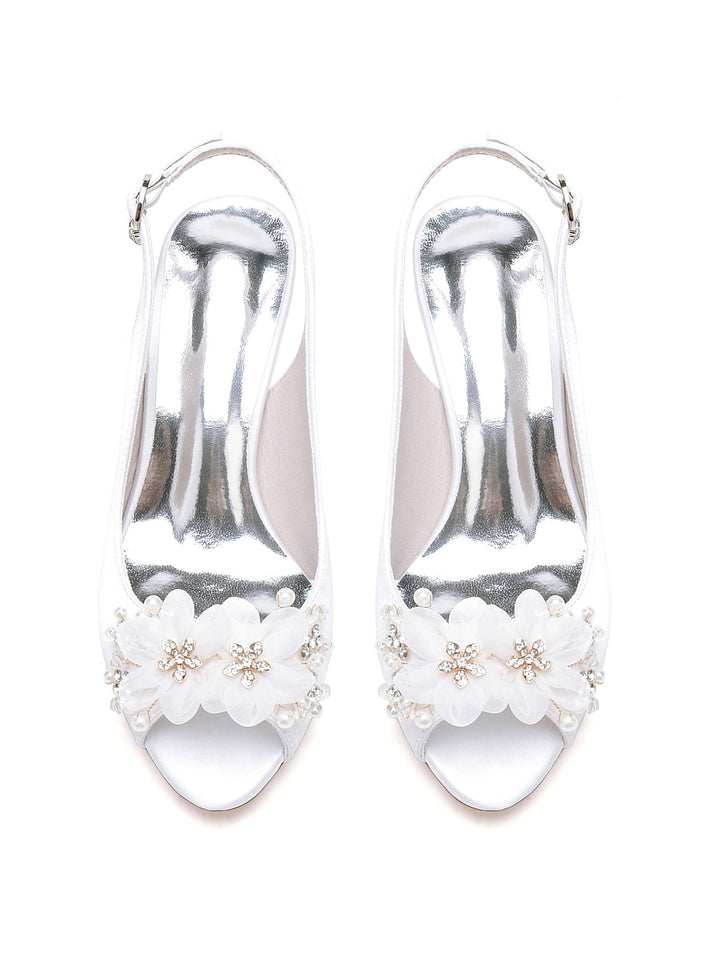 Chaussures de Mariage pour Femmes, Chaussures de Demoiselle D'Honneur à Talon Moyen et Bout Ouvert