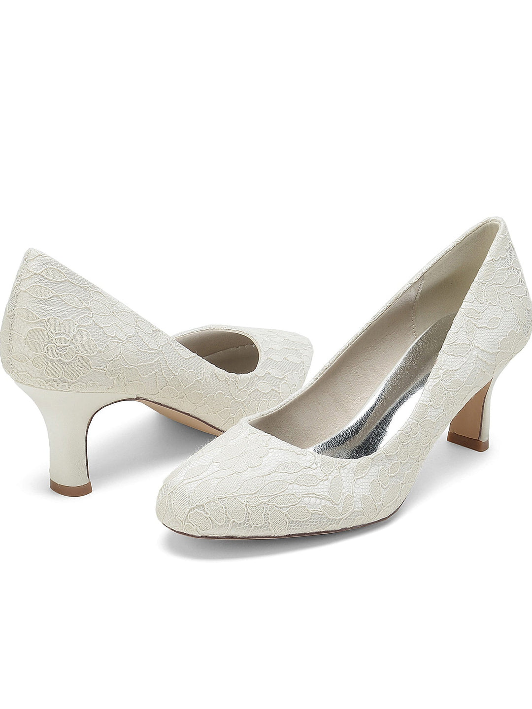 Chaussures de Mariée à Bout Pointu et Talon Moyen en Dentelle pour Femmes