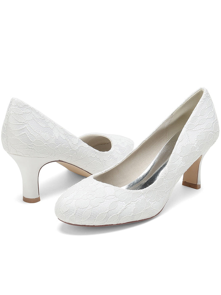 Chaussures de Mariée à Bout Pointu et Talon Moyen en Dentelle pour Femmes