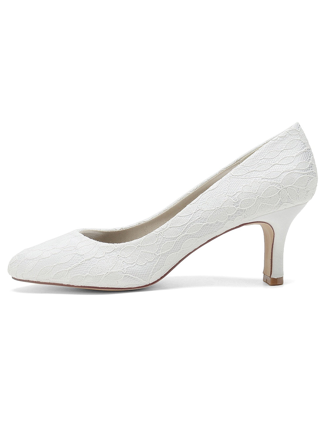 Chaussures de Mariée à Bout Pointu et Talon Moyen en Dentelle pour Femmes