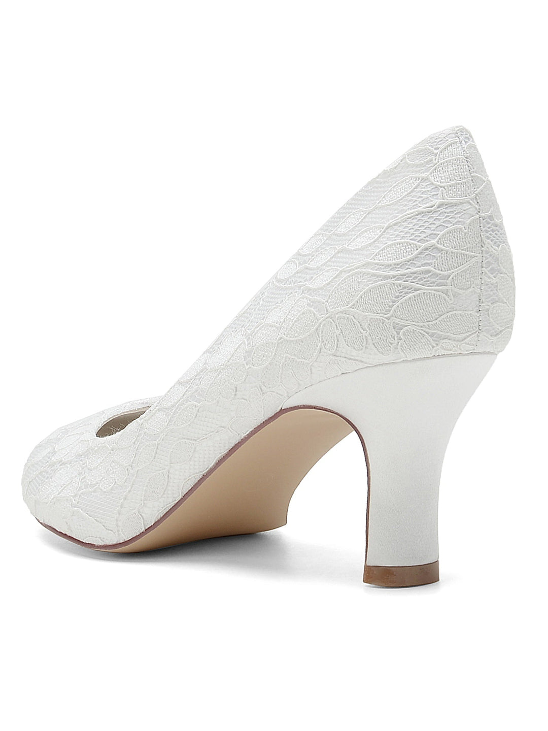 Chaussures de Mariée à Bout Pointu et Talon Moyen en Dentelle pour Femmes