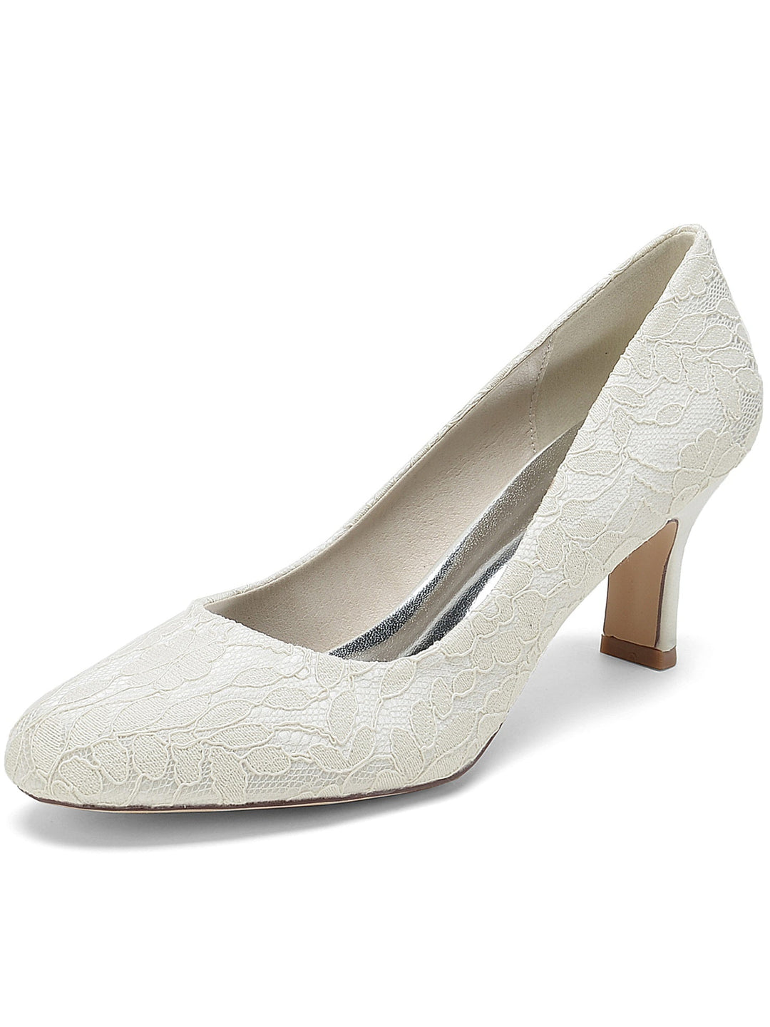Chaussures de Mariée à Bout Pointu et Talon Moyen en Dentelle pour Femmes