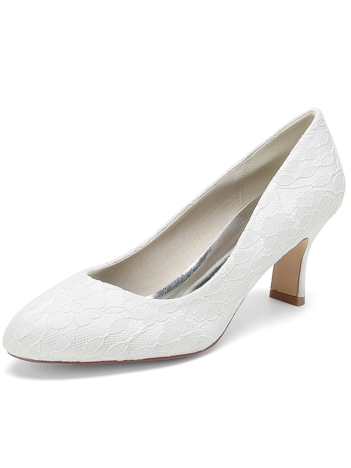 Chaussures de Mariée à Bout Pointu et Talon Moyen en Dentelle pour Femmes