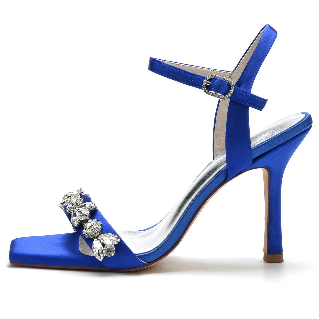 Chaussures de Mariage pour Femmes, Chaussures de Mariée à Talons Hauts et Bout Ouvert avec Strass Délicats