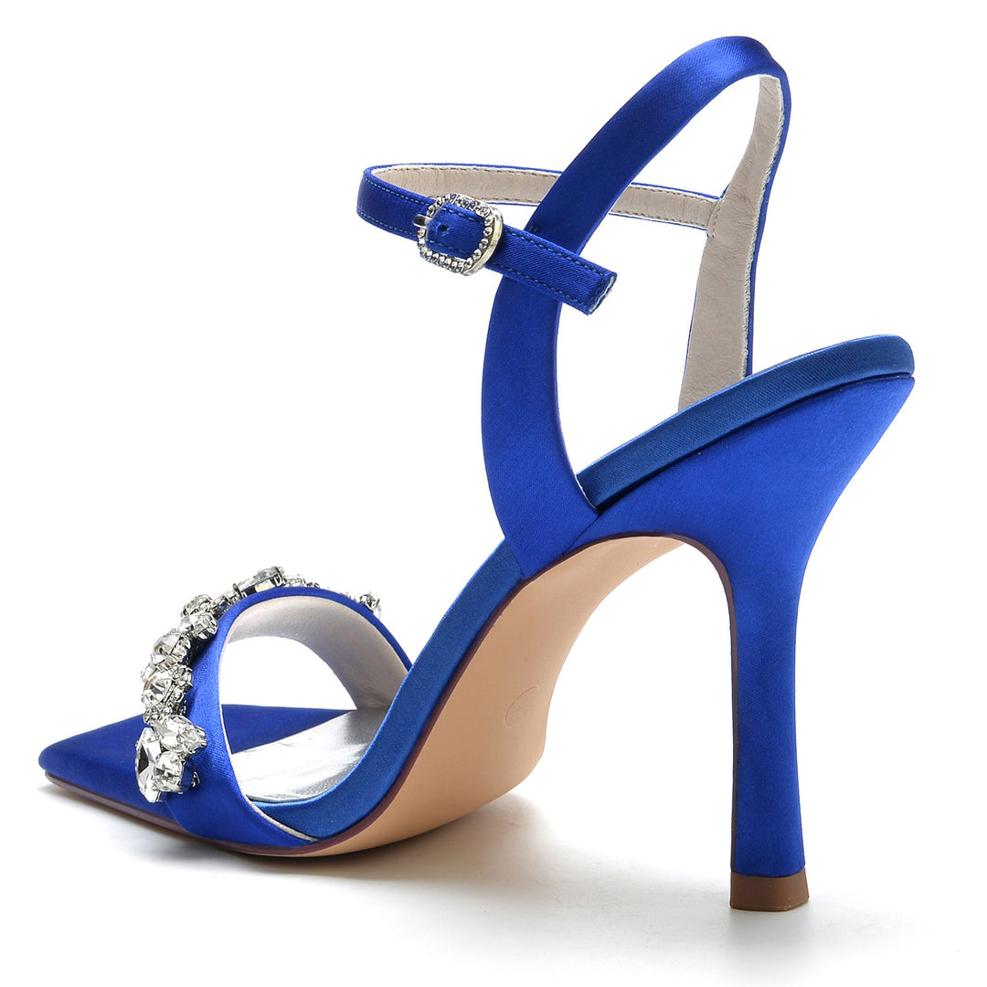 Chaussures de Mariage pour Femmes, Chaussures de Mariée à Talons Hauts et Bout Ouvert avec Strass Délicats
