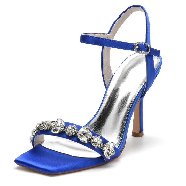 Chaussures de Mariage pour Femmes, Chaussures de Mariée à Talons Hauts et Bout Ouvert avec Strass Délicats