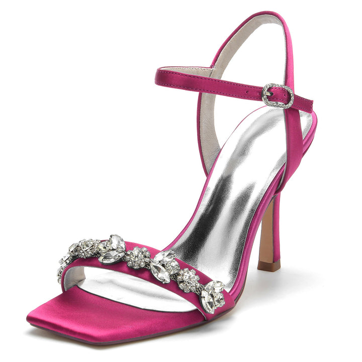 Chaussures de Mariage pour Femmes, Chaussures de Mariée à Talons Hauts et Bout Ouvert avec Strass Délicats