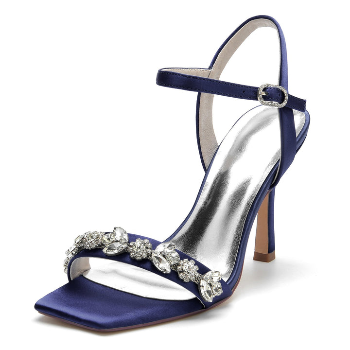 Chaussures de Mariage pour Femmes, Chaussures de Mariée à Talons Hauts et Bout Ouvert avec Strass Délicats