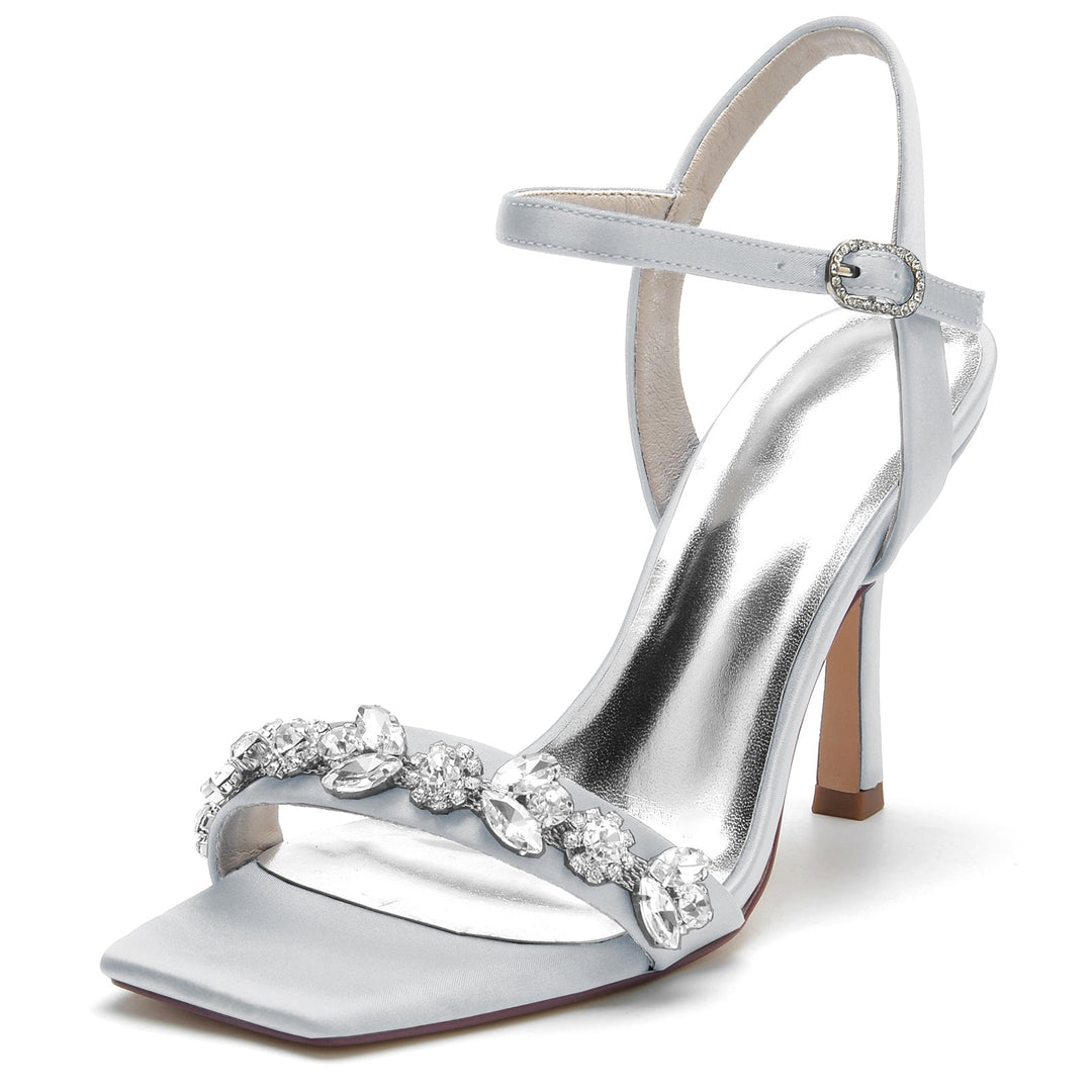 Chaussures de Mariage pour Femmes, Chaussures de Mariée à Talons Hauts et Bout Ouvert avec Strass Délicats