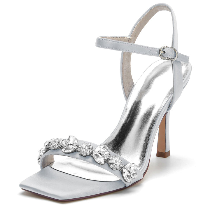 Chaussures de Mariage pour Femmes, Chaussures de Mariée à Talons Hauts et Bout Ouvert avec Strass Délicats