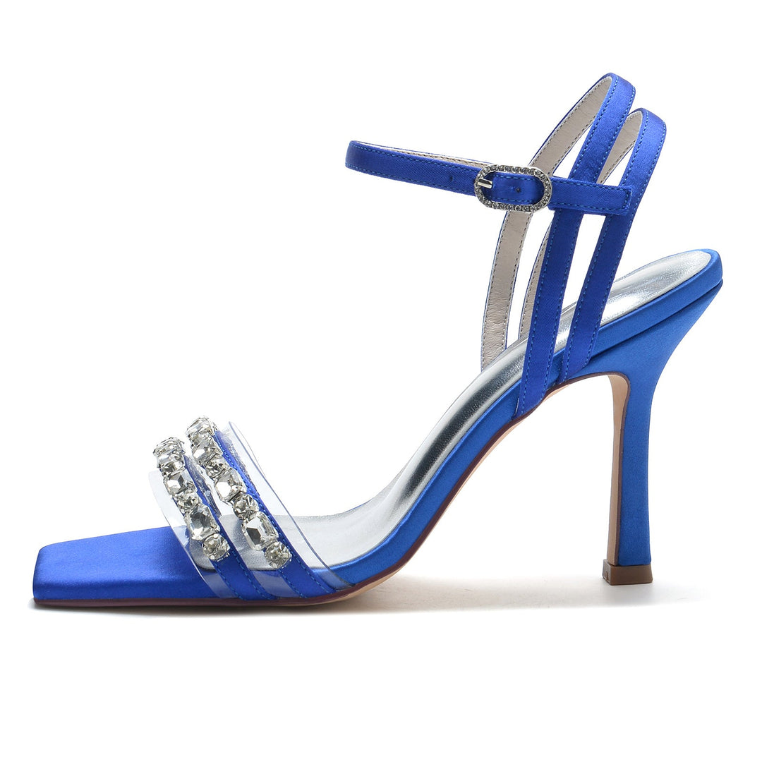 Chaussures de Mariage pour Femmes, Chaussures de Mariée à Talons Hauts, à Bout Ouvert et Carré, avec Strass Imitation