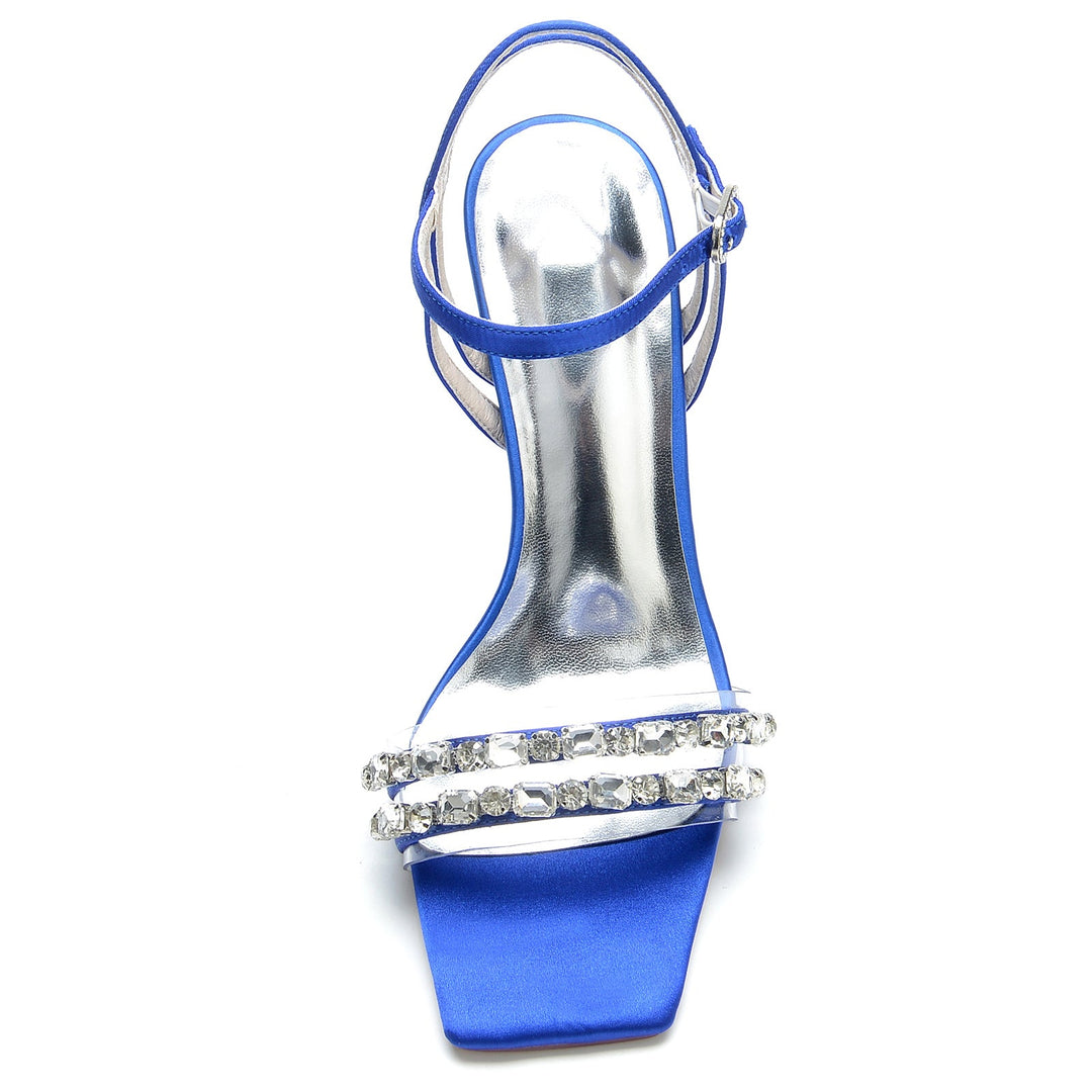 Chaussures de Mariage pour Femmes, Chaussures de Mariée à Talons Hauts, à Bout Ouvert et Carré, avec Strass Imitation