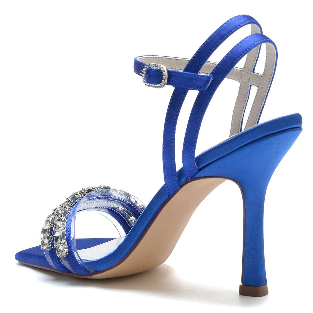 Chaussures de Mariage pour Femmes, Chaussures de Mariée à Talons Hauts, à Bout Ouvert et Carré, avec Strass Imitation