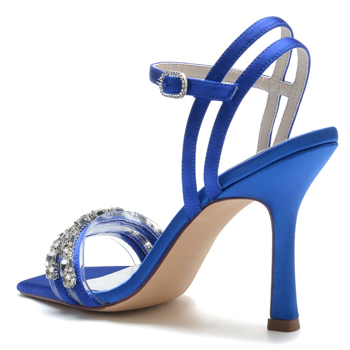 Chaussures de Mariage pour Femmes, Chaussures de Mariée à Talons Hauts, à Bout Ouvert et Carré, avec Strass Imitation