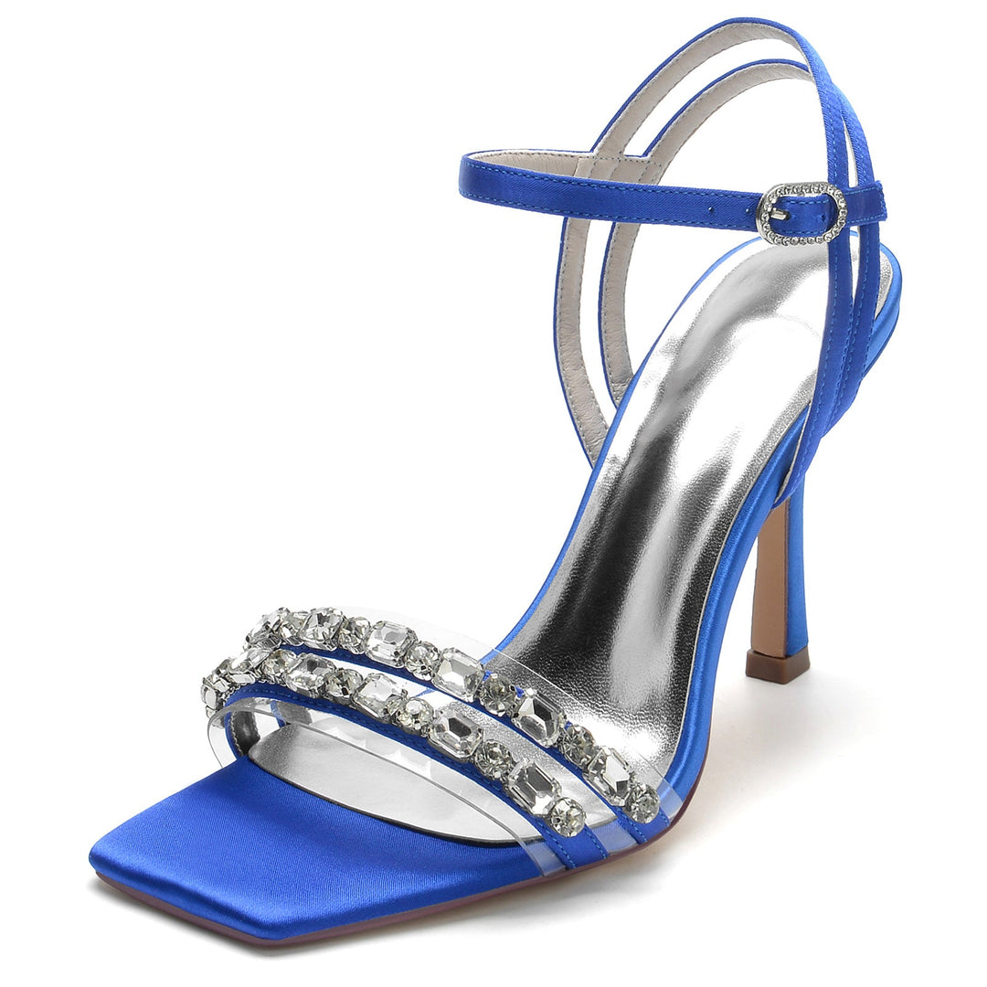 Chaussures de Mariage pour Femmes, Chaussures de Mariée à Talons Hauts, à Bout Ouvert et Carré, avec Strass Imitation