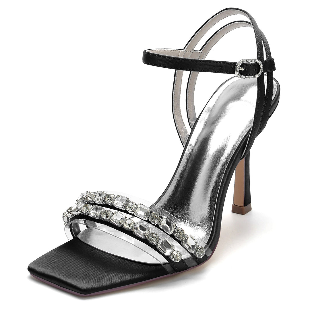 Chaussures de Mariage pour Femmes, Chaussures de Mariée à Talons Hauts, à Bout Ouvert et Carré, avec Strass Imitation