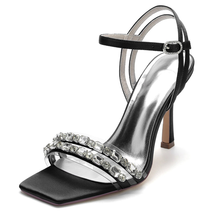 Chaussures de Mariage pour Femmes, Chaussures de Mariée à Talons Hauts, à Bout Ouvert et Carré, avec Strass Imitation