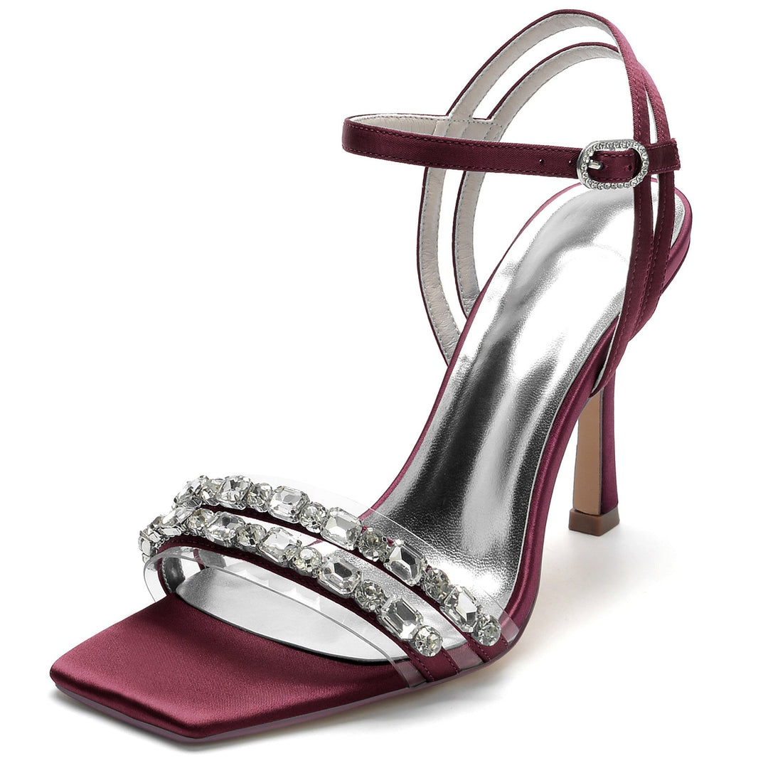 Chaussures de Mariage pour Femmes, Chaussures de Mariée à Talons Hauts, à Bout Ouvert et Carré, avec Strass Imitation