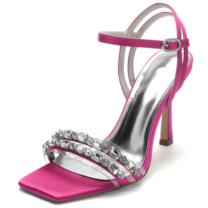 Chaussures de Mariage pour Femmes, Chaussures de Mariée à Talons Hauts, à Bout Ouvert et Carré, avec Strass Imitation