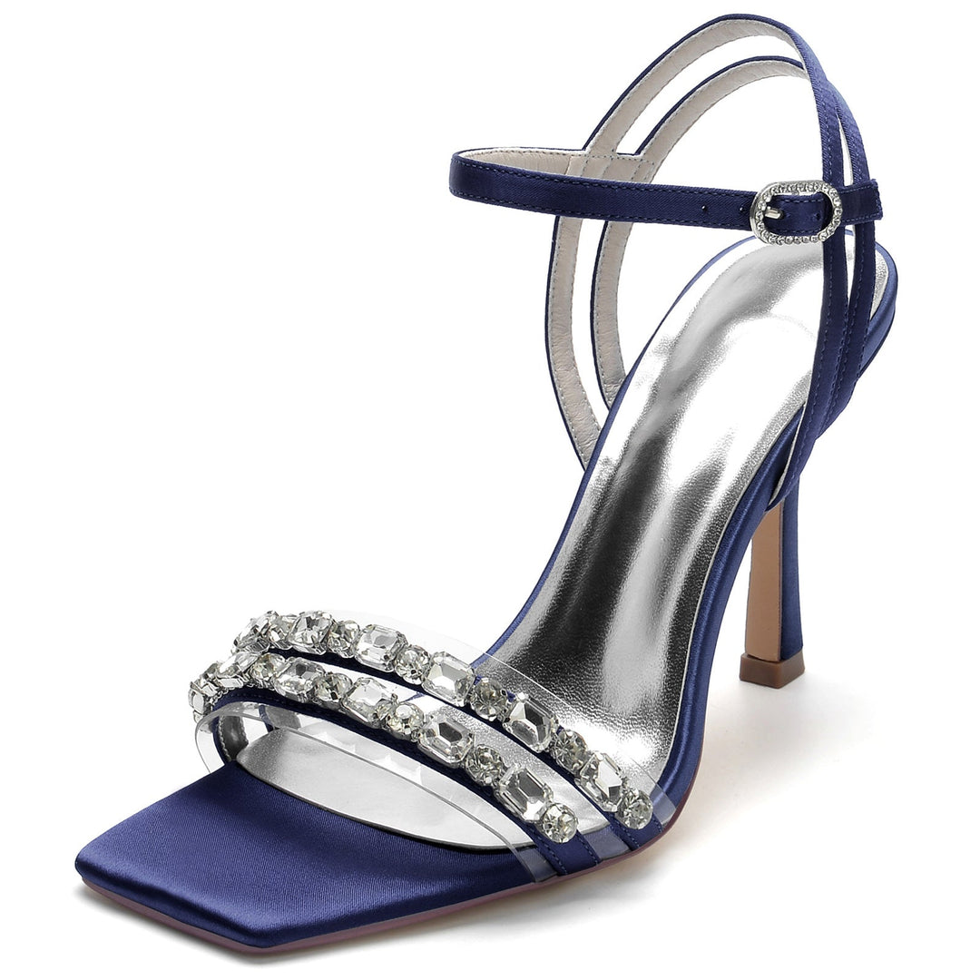 Chaussures de Mariage pour Femmes, Chaussures de Mariée à Talons Hauts, à Bout Ouvert et Carré, avec Strass Imitation