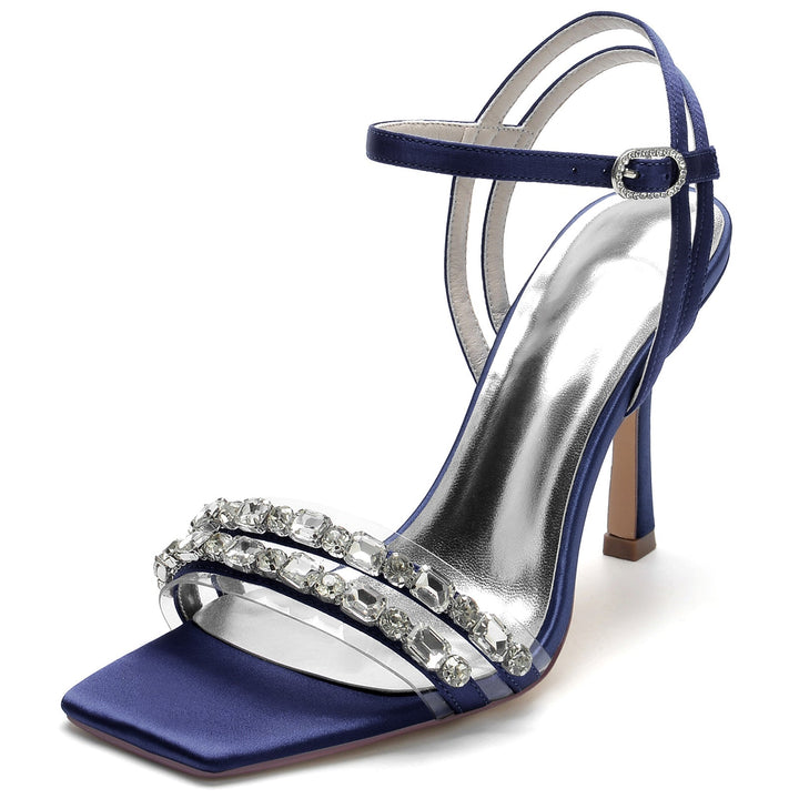 Chaussures de Mariage pour Femmes, Chaussures de Mariée à Talons Hauts, à Bout Ouvert et Carré, avec Strass Imitation