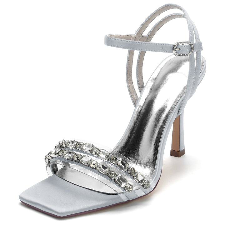 Chaussures de Mariage pour Femmes, Chaussures de Mariée à Talons Hauts, à Bout Ouvert et Carré, avec Strass Imitation