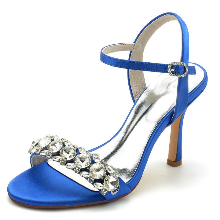 Chaussures de Mariage pour Femmes, Chaussures de Mariée à Bout Ouvert avec Strass et Boucle à Talons Hauts