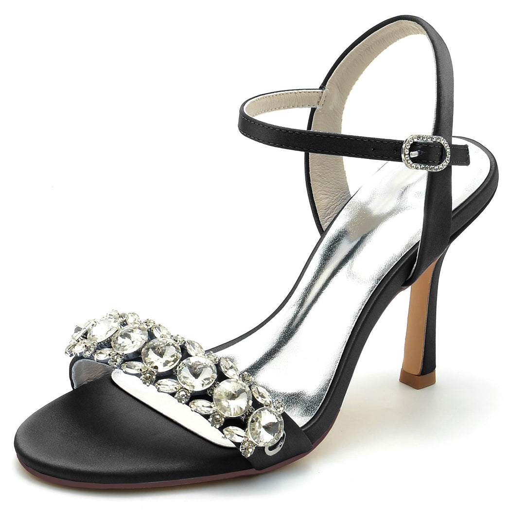 Chaussures de Mariage pour Femmes, Chaussures de Mariée à Bout Ouvert avec Strass et Boucle à Talons Hauts