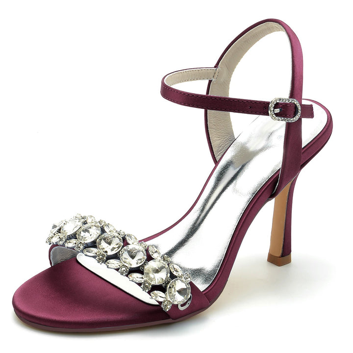 Chaussures de Mariage pour Femmes, Chaussures de Mariée à Bout Ouvert avec Strass et Boucle à Talons Hauts