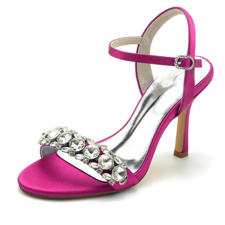 Chaussures de Mariage pour Femmes, Chaussures de Mariée à Bout Ouvert avec Strass et Boucle à Talons Hauts