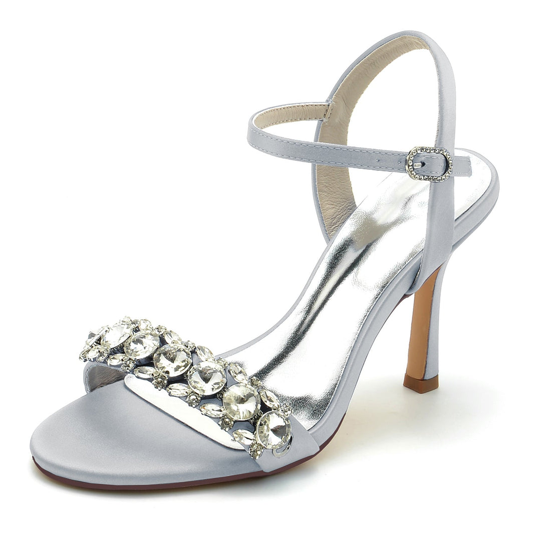 Chaussures de Mariage pour Femmes, Chaussures de Mariée à Bout Ouvert avec Strass et Boucle à Talons Hauts